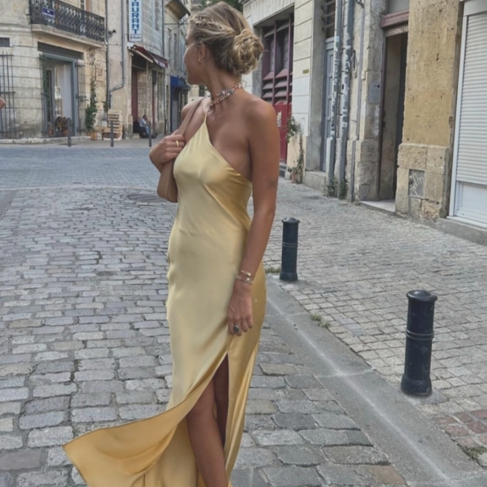 #40 Commense Moonlight Open Back Satin Slit Long Dress (Size S)